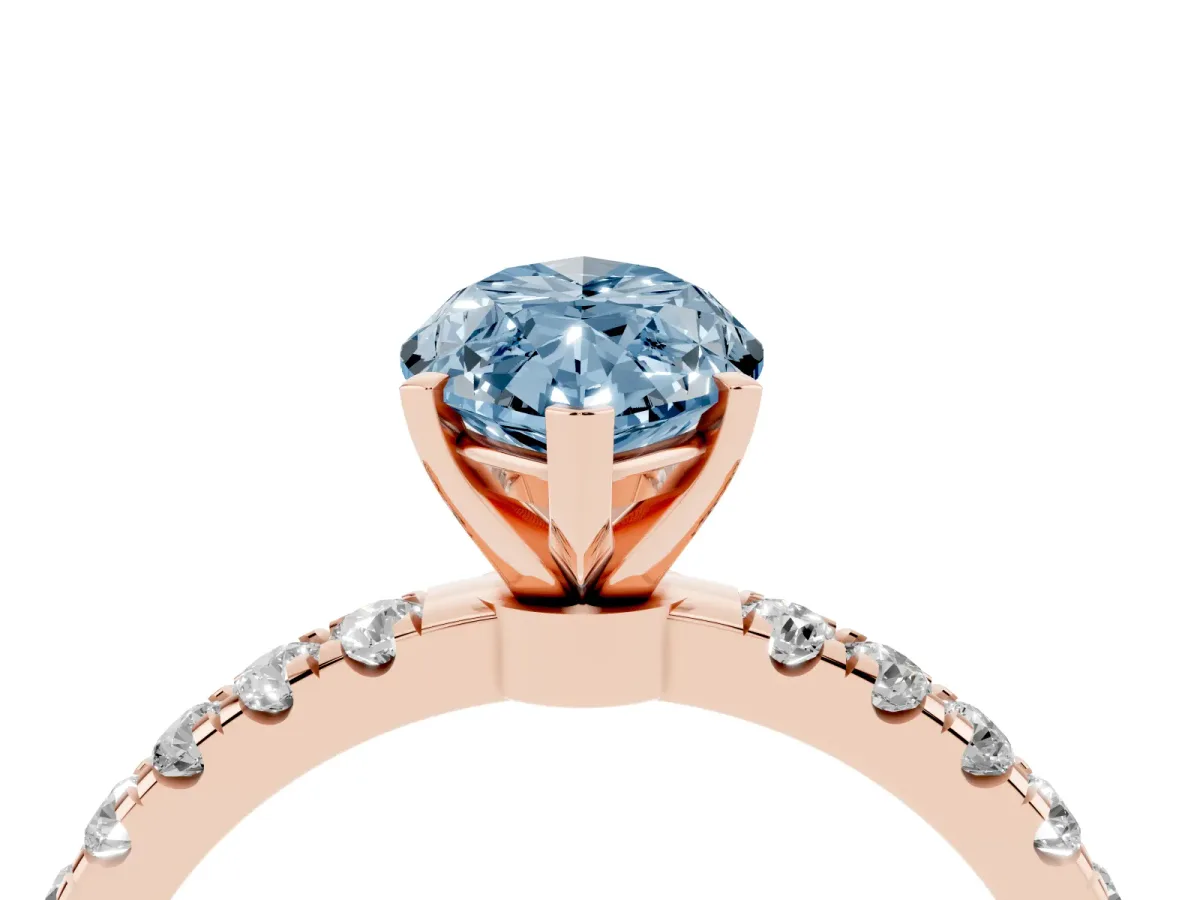 Fancy Blue Marquise Cut Diamond Solitaire Ring with Pavé Accents and Four-Prong Setting Rose gold
