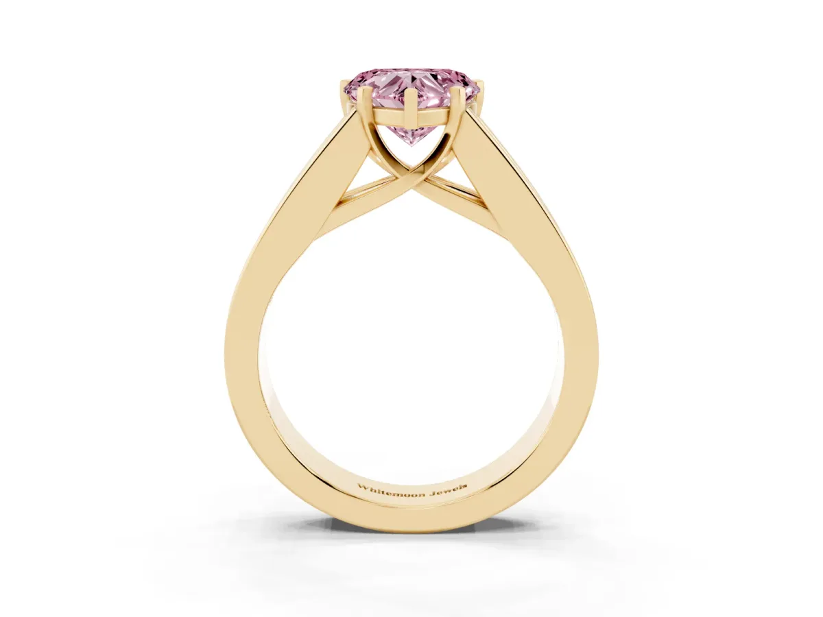 Fancy Pink Heart Cut Cut Channel Set Solitaire Ring with Four-Prong Setting Yellow gold