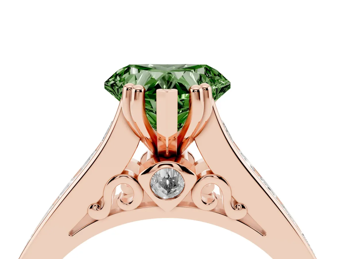 Fancy Green Heart Cut Cut Channel Set Solitaire Engagement Ring with Prong Setting Rose gold