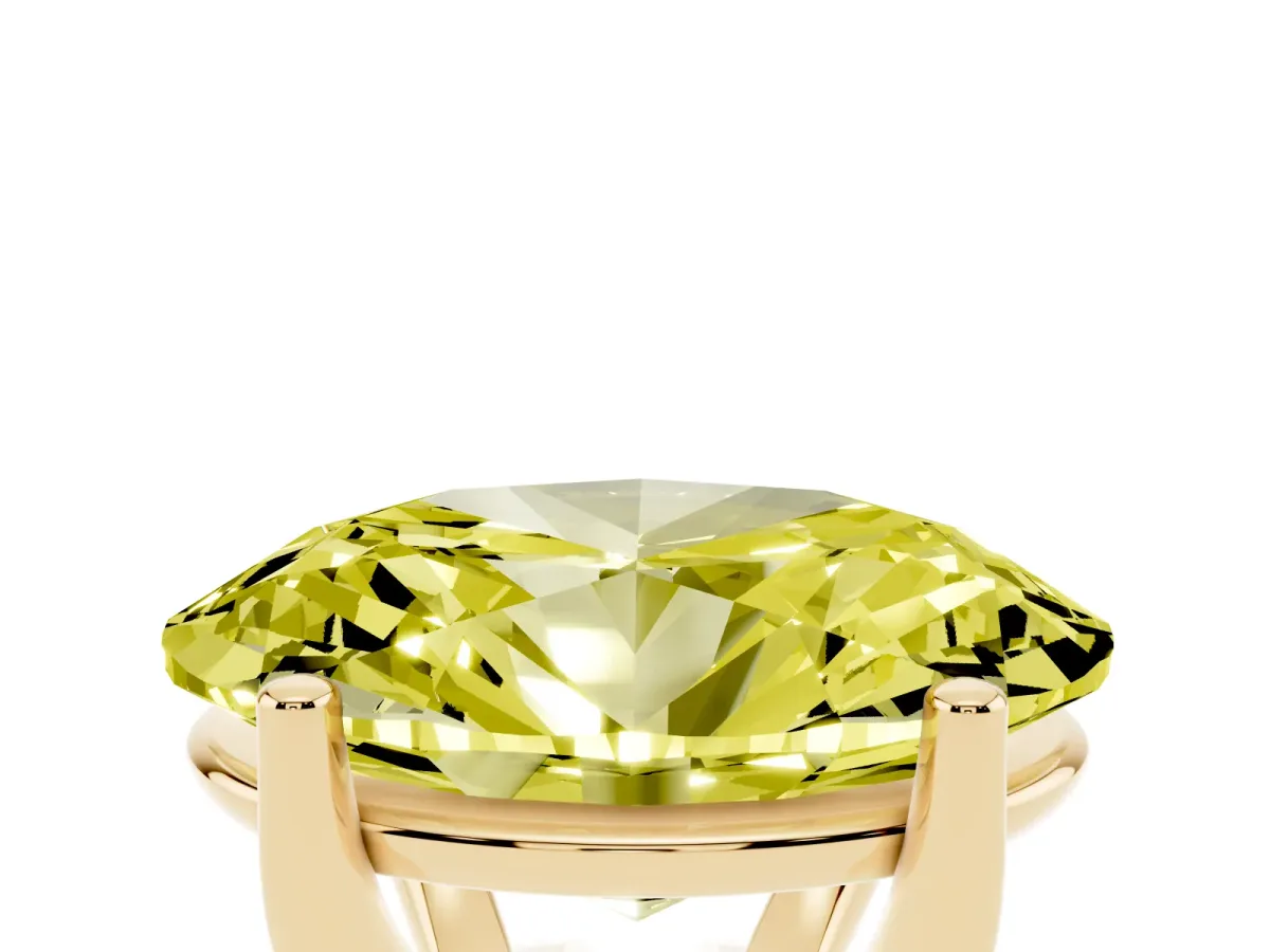 Fancy Yellow Oval Cut Cut Diamond Solitaire Engagement Ring with Tapered Plain Band and Four-Prong Setting Yellow gold