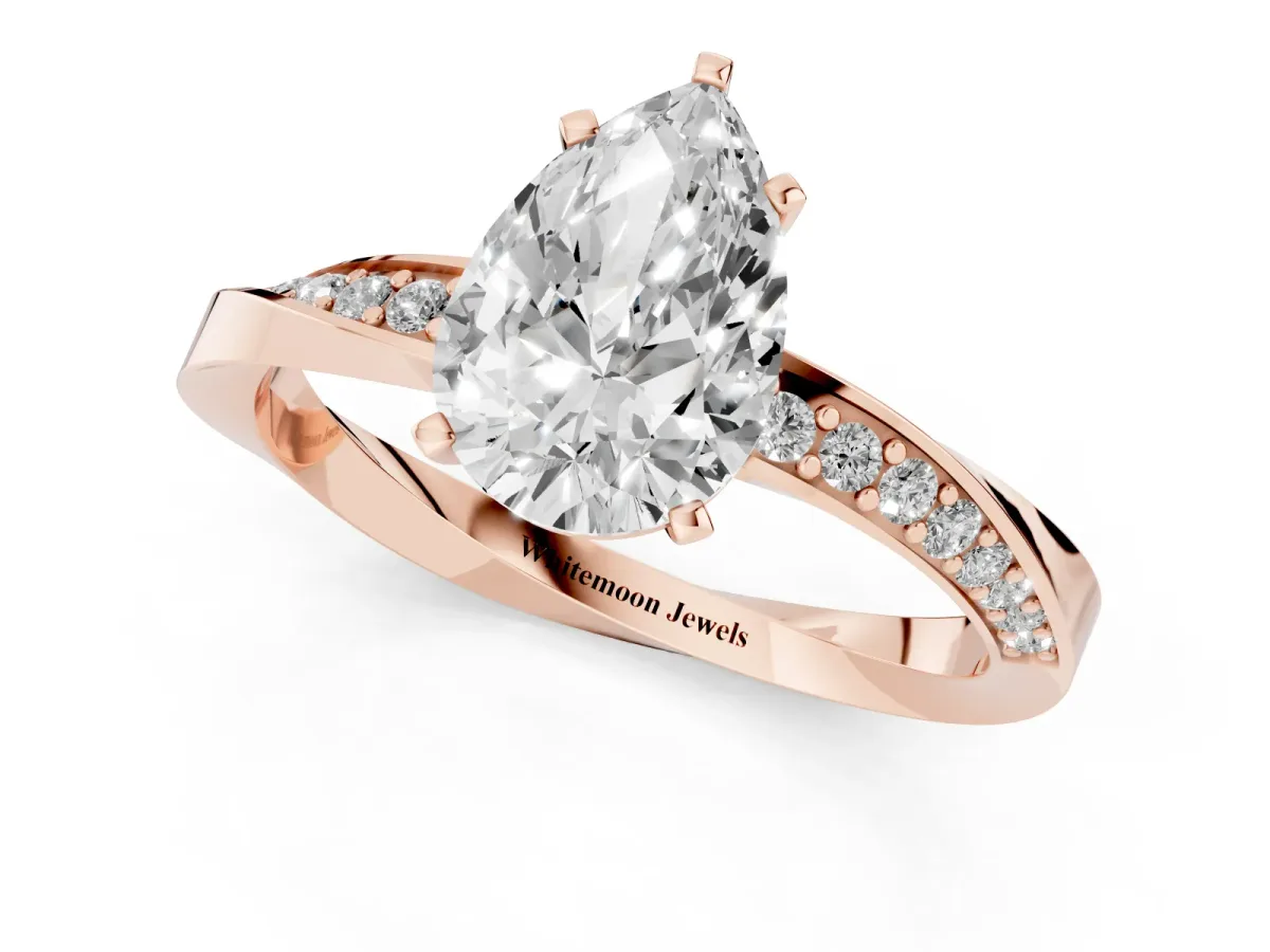 Pear Cut Diamond Engagement Ring with Side Stone Accents and Four-Prong Setting Rose gold