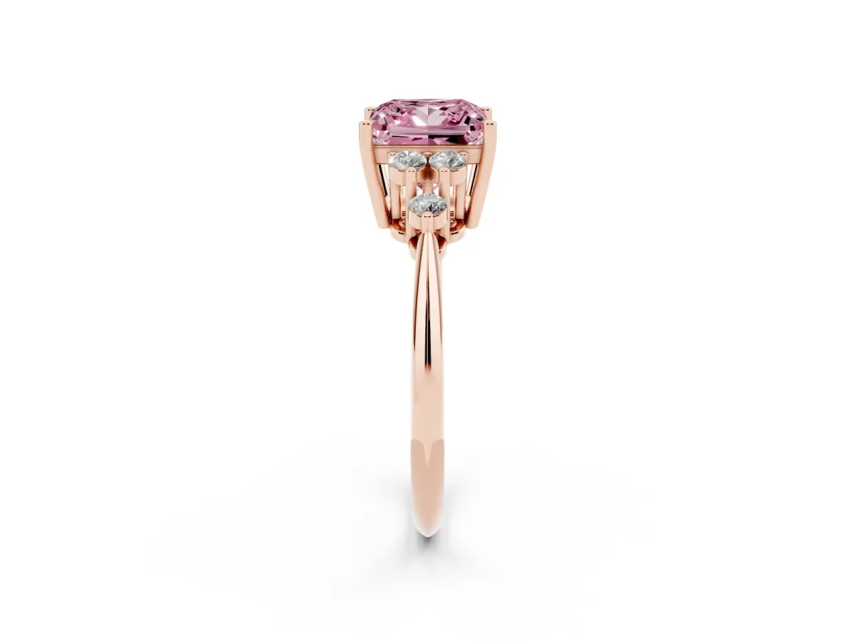 Fancy Pink Princess Cut Cut Diamond Cluster Ring with Solitaire Band and Four-Prong Setting Rose gold