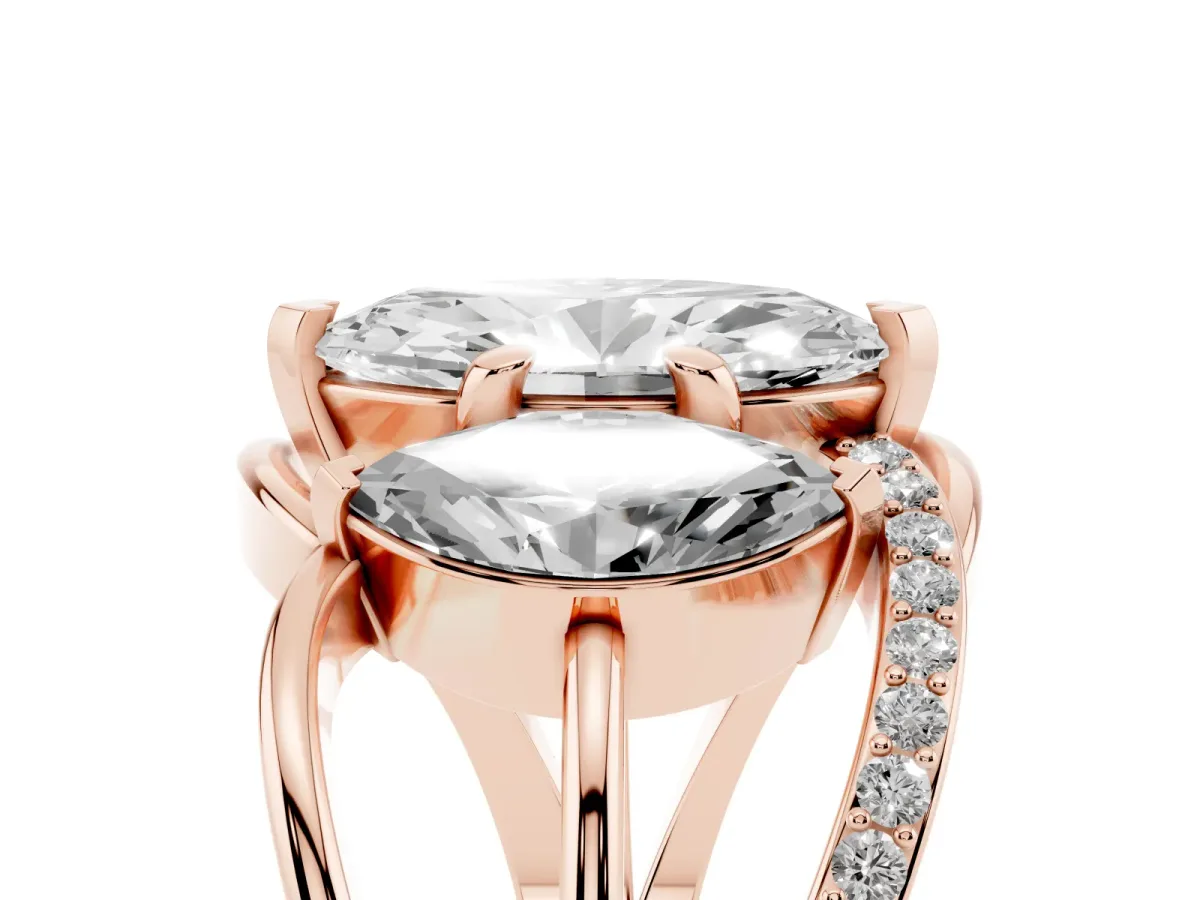 Three-Stone Marquise Cut Cut Diamond Split Shank Prong Set Ring Rose gold