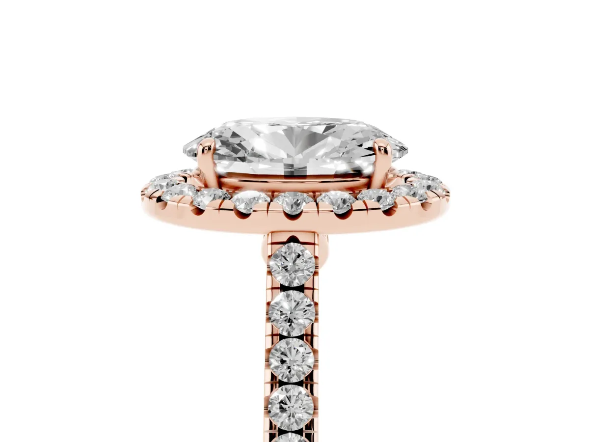 Oval Cut Halo Pave Diamond Engagement Ring with Four-Prong Setting Rose gold