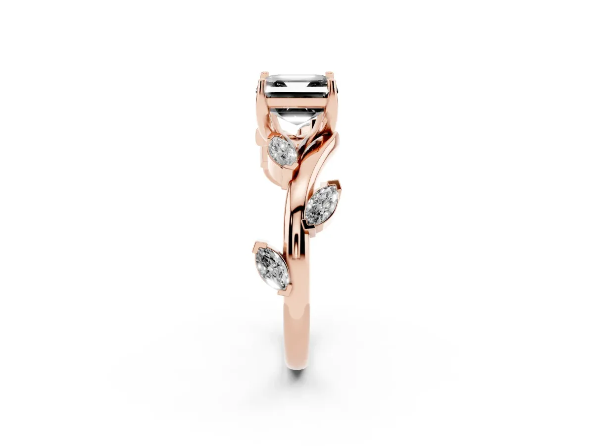 Fancy Black Asscher Cut Solitaire Twisted Band Marquise Accent Prong Setting Ring Rose gold