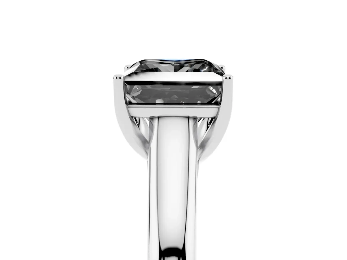 Fancy Black Princess Cut Solitaire Engagement Ring with Tapered Band and Four-Prong Setting Silver