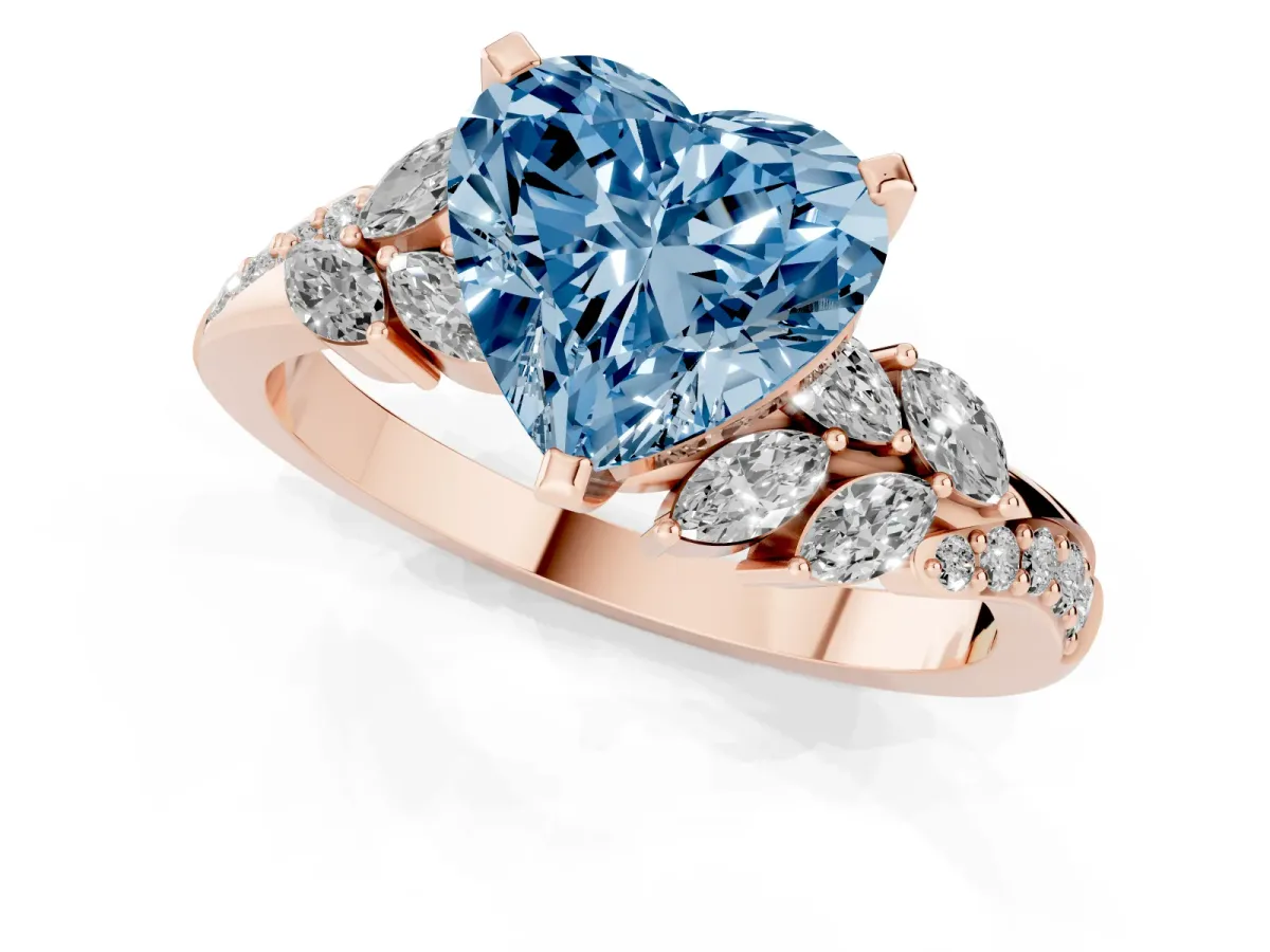 Fancy Blue Heart Cut Solitaire Marquise Twist Band with Six-Prong Setting Rose gold