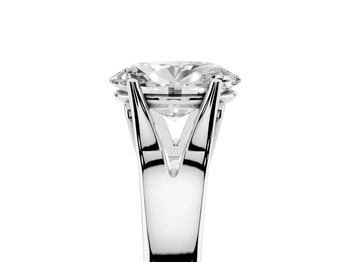 Oval Cut Solitaire Diamond Ring with Cathedral Band and Four-Prong Setting Silver