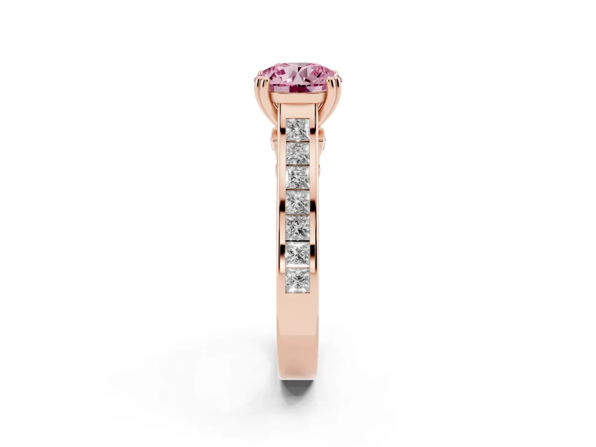 Fancy Pink Round Cut Cut Channel Set Solitaire Engagement Ring with Prong Setting Rose gold