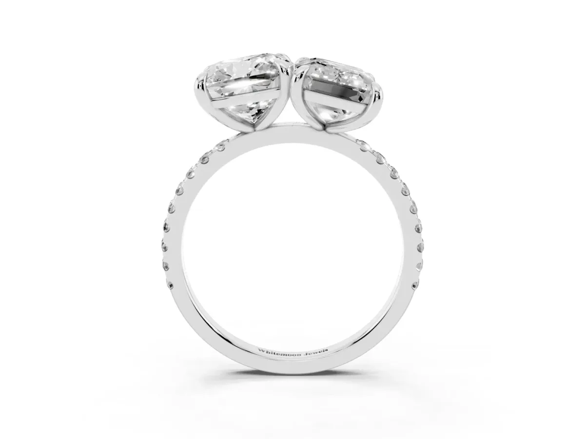 Cushion and Emerald Toi Moi Ring with Prong Setting and Pave Band Silver