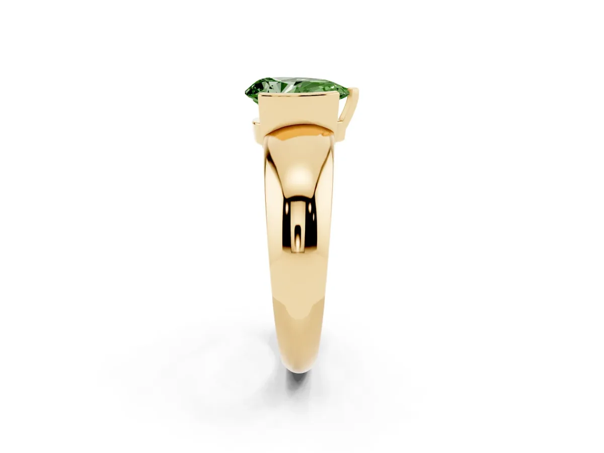 Fancy Green Pear Cut Solitaire Tension Set Diamond Ring with Wide Band Yellow gold
