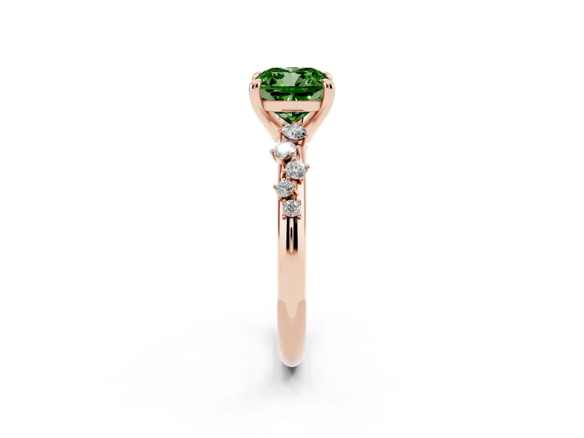 Fancy Green Cushion Cut Cut Diamond Vine Band with Four-Prong Setting Rose gold