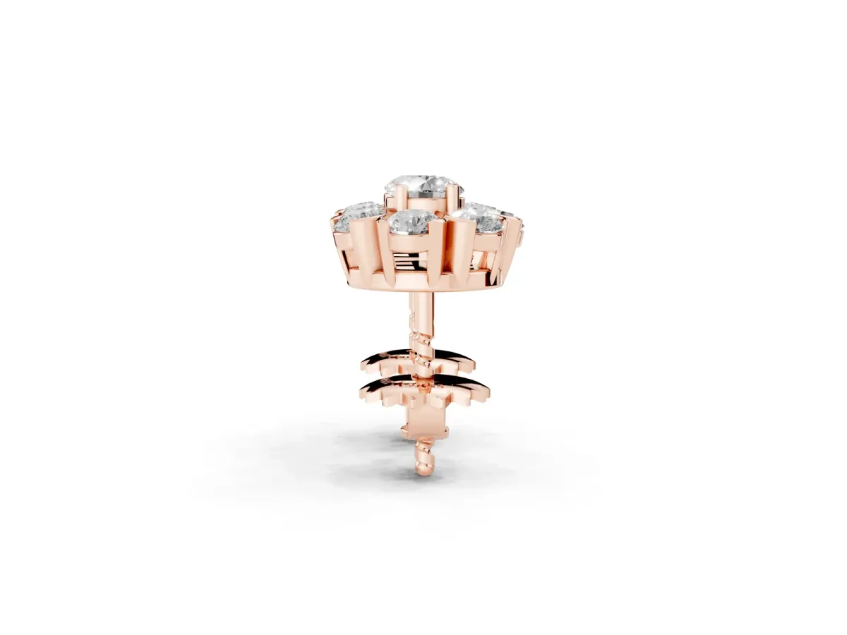 Round Cluster Diamond Stud Earrings with Prong Setting Rose gold
