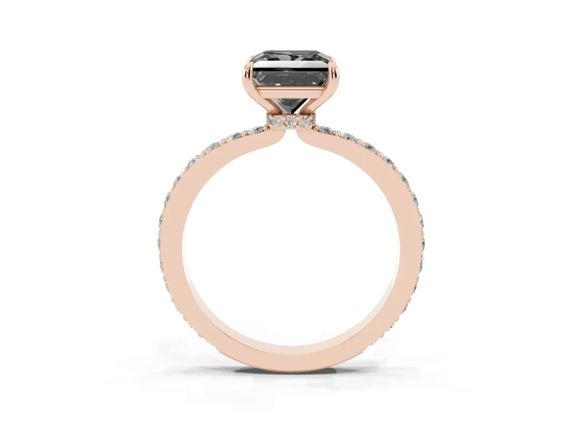 Fancy Black Princess Cut Diamond Solitaire Engagement Ring with Pavé Band and Four-Prong Setting Rose gold