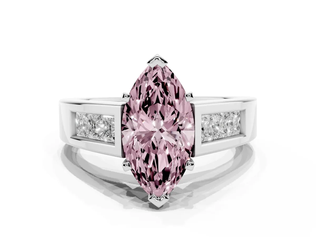 Fancy Pink Marquise Cut Cut Channel Set Solitaire Ring with Four-Prong Setting Silver