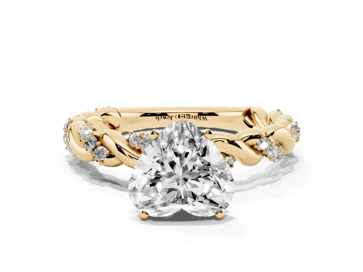 Heart Cut Diamond Solitaire Ring with Twisted Band and Pavé Accents Yellow gold