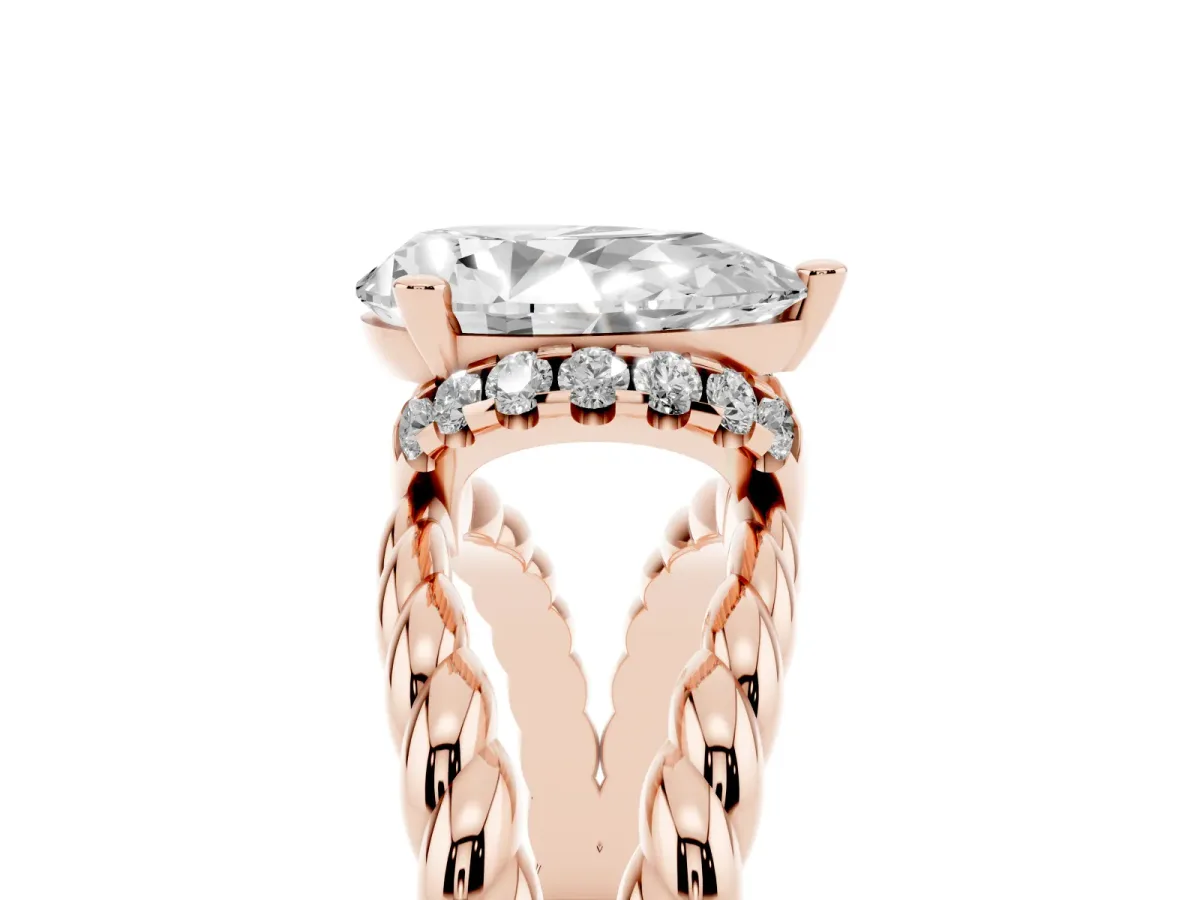 Pear Cut Halo Twisted Band Four-Prong Ring Rose gold