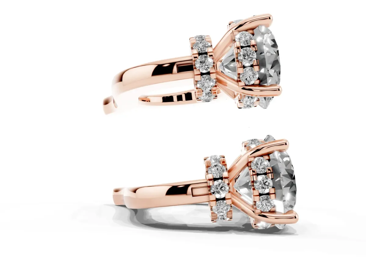 Round Diamond Hidden Halo Drop Earrings Rose gold