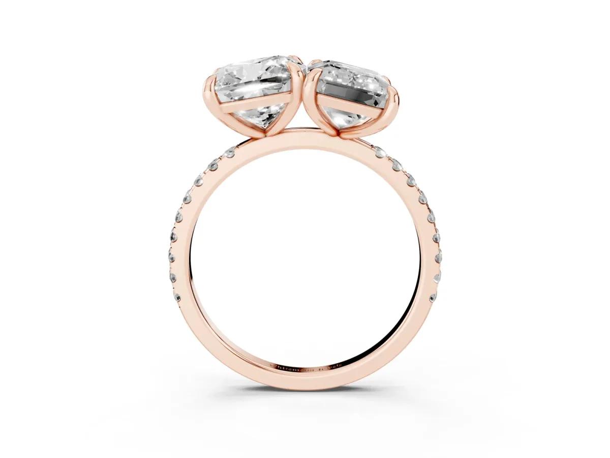 Cushion and Emerald Toi Moi Ring with Prong Setting and Pave Band Rose gold