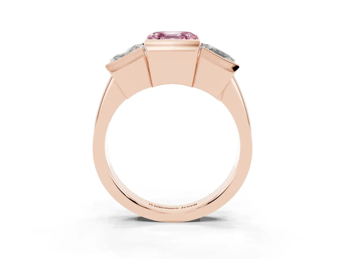 Fancy Pink Three Stone Asscher Cut Cut Channel Set Diamond Ring Rose gold