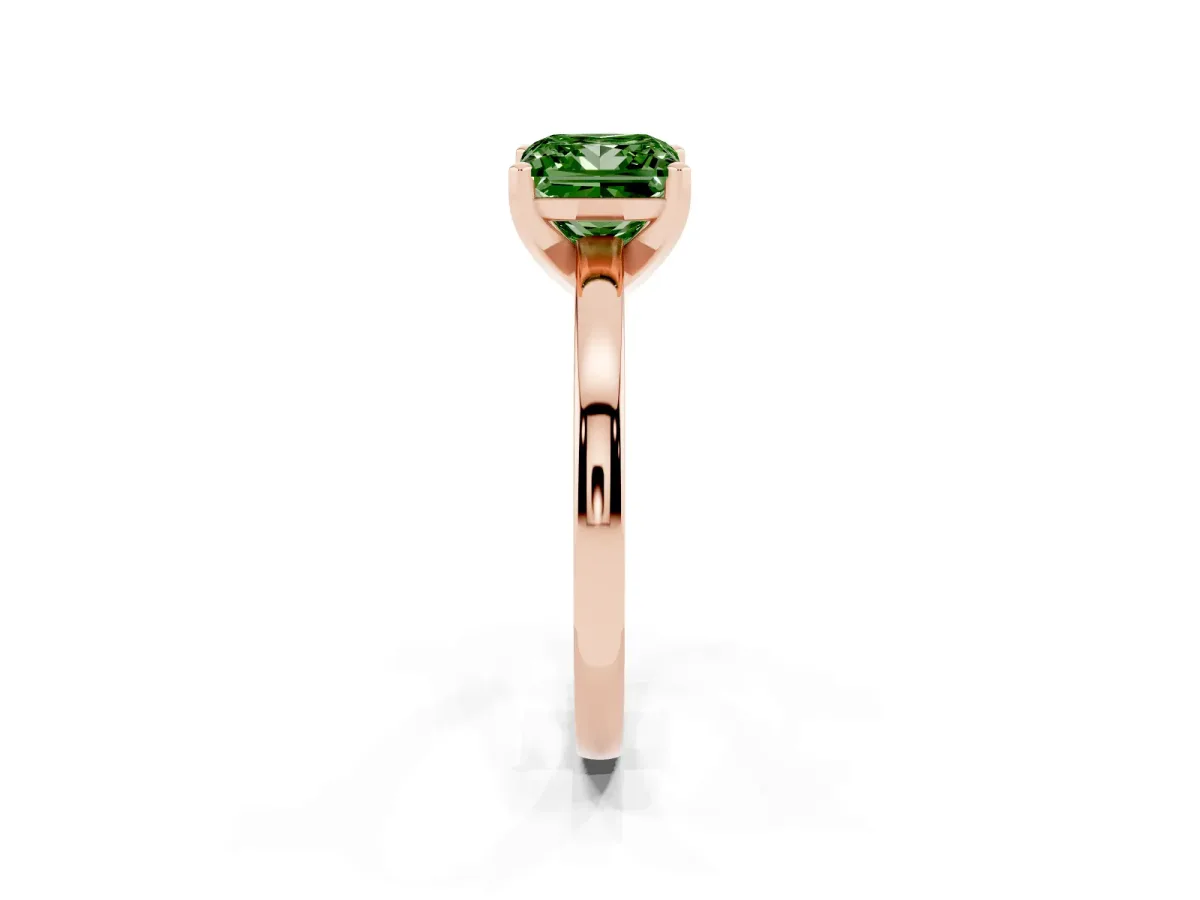 Fancy Green Princess Cut Solitaire Diamond Engagement Ring with Four-Prong Setting on a Classic Band Rose gold