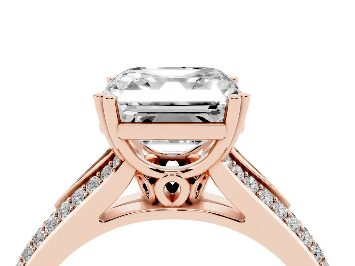 Asscher Cut Diamond Split Shank Engagement Ring with Pavé Band Rose gold
