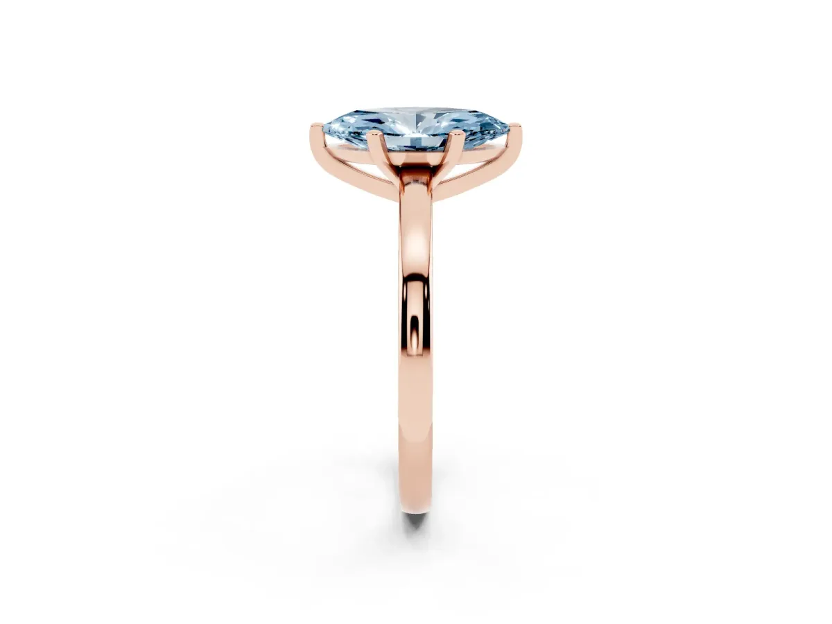 Fancy Blue Marquise Cut Solitaire Diamond Engagement Ring with Four-Prong Setting on a Classic Band Rose gold