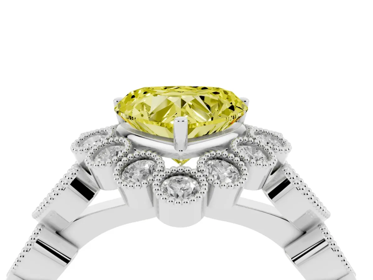 Fancy Yellow Heart Cut Brilliant Milgrain Pave Heart Band Solitaire Ring Platinum