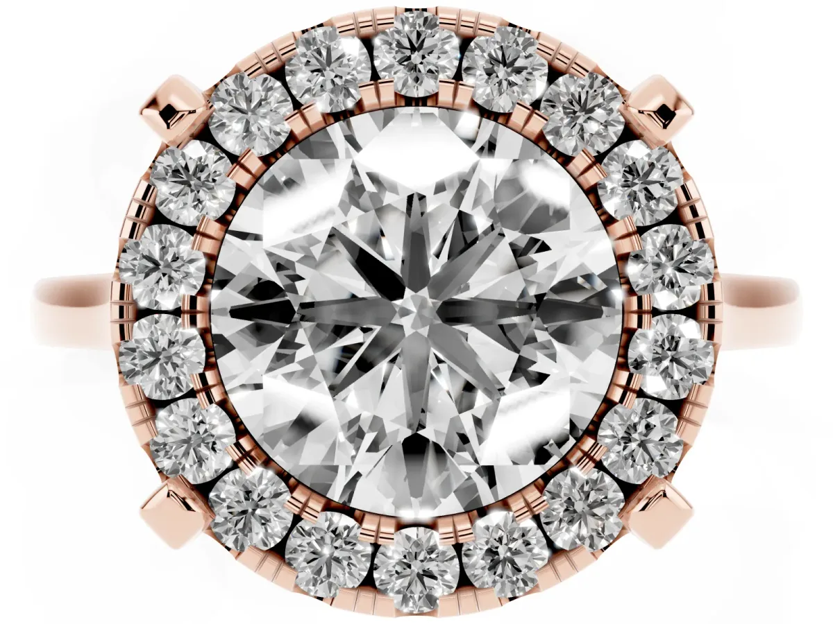 Round Cut Diamond Cluster Halo Solitaire with Four-Prong Setting Rose gold