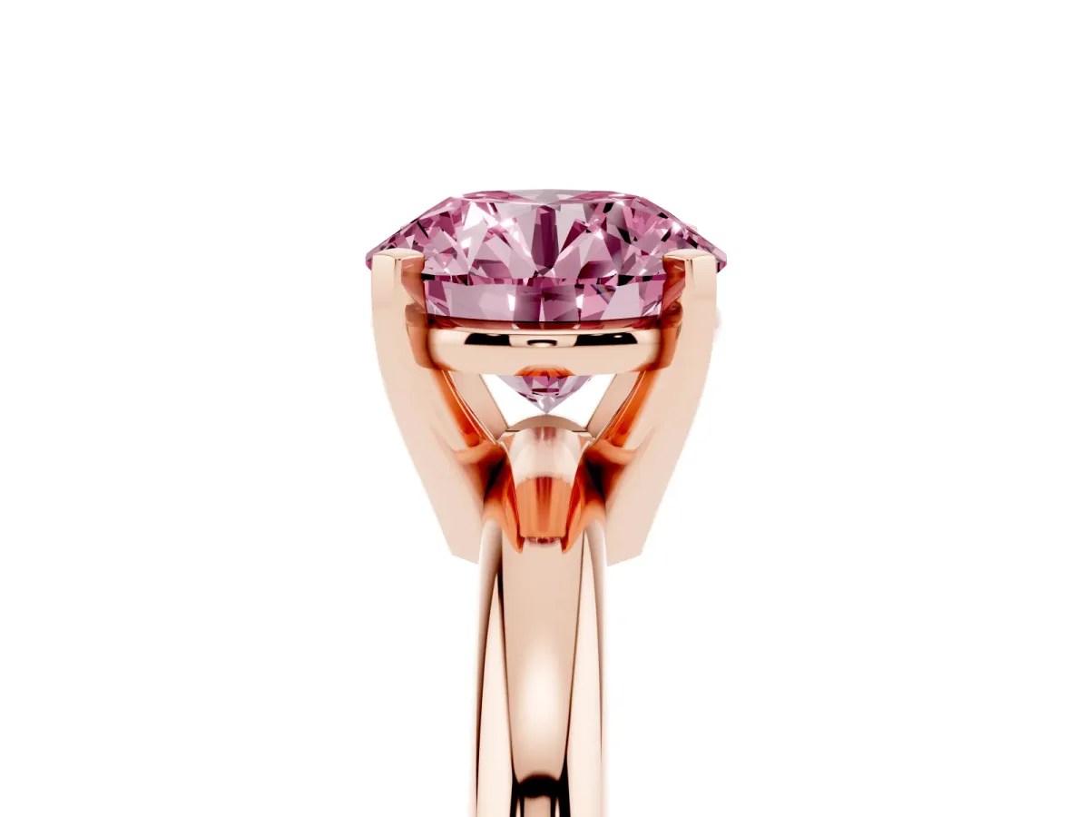 Fancy Pink Round Cut Diamond Solitaire Engagement Ring with Round Band and Four-Prong Setting Rose gold