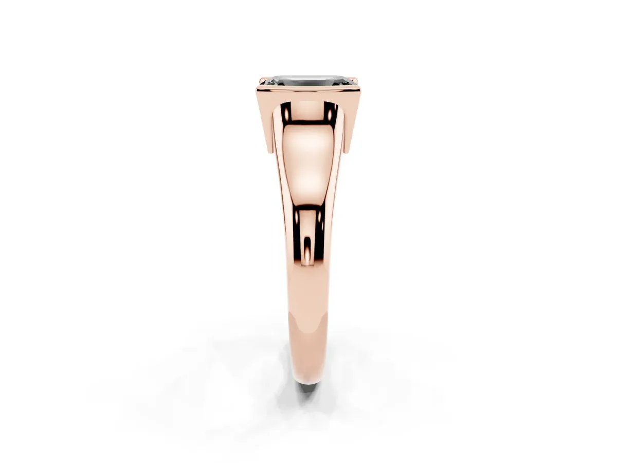 Fancy Black Emerald Cut Solitaire Tension Set Diamond Ring with Split Shank Band Rose gold