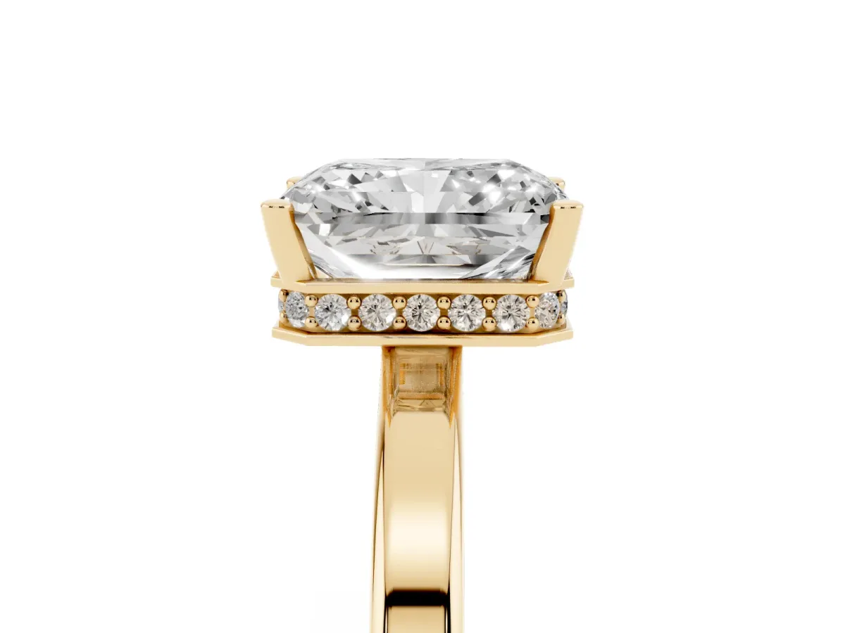 Radiant Cut Cut Solitaire Engagement Ring with Four-Prong Setting on a Classic Band Yellow gold