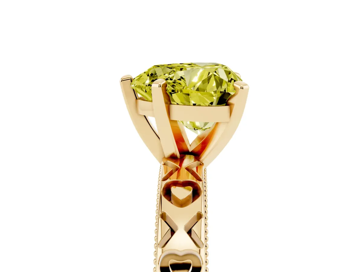 Fancy Yellow Heart Cut Solitaire Diamond Engagement Ring with XO Engraved Band and Four-Prong Setting Yellow gold