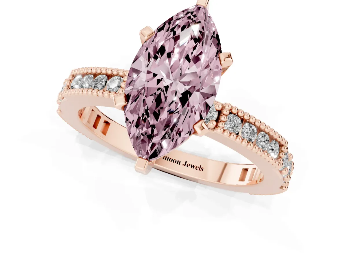 Fancy Pink Marquise Cut Solitaire with Pavé Band and Four-Prong Setting Rose gold