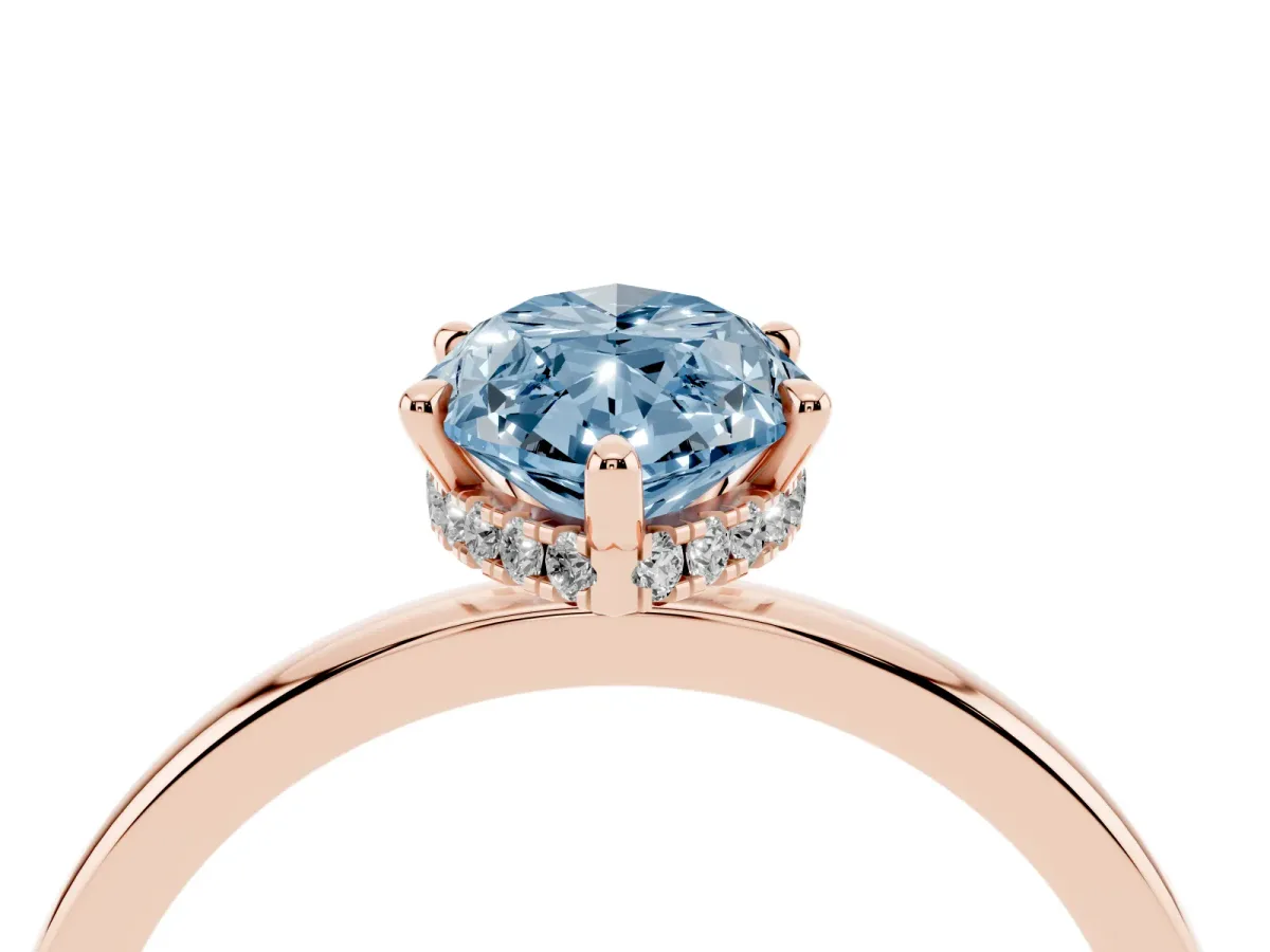 Fancy Blue Marquise Cut Solitaire Engagement Ring with Cathedral Band and Four-Prong Setting Rose gold