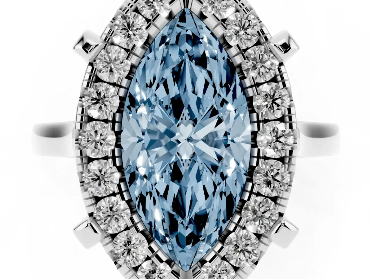 Fancy Blue Marquise Cut Diamond Cluster Halo Solitaire with Four-Prong Setting Silver