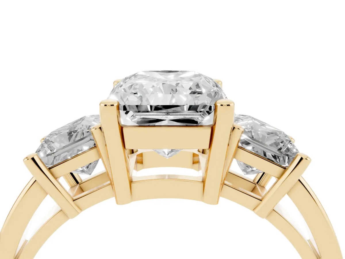 Three-Stone Radiant Cut Cut Solitaire Ring with Prong Setting Yellow gold