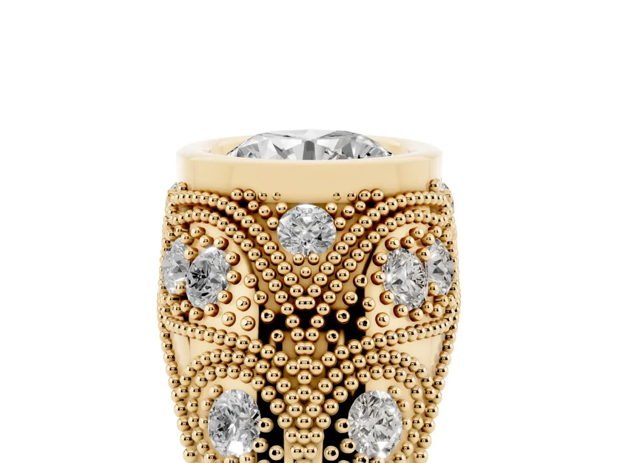Bezel Set Round Cut Diamond Milgrain Band Ring Yellow gold