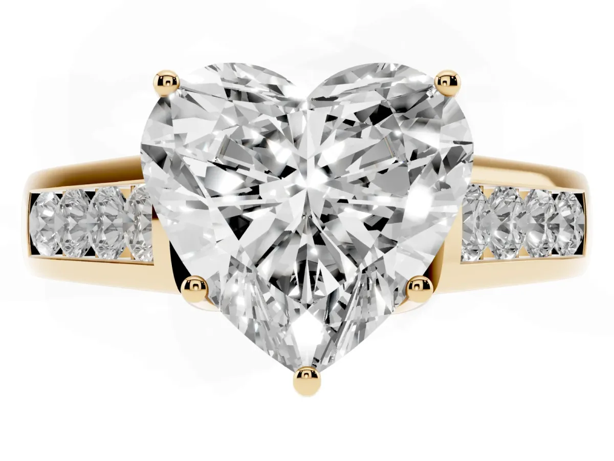 Heart Cut Solitaire Channel-Set Diamond Engagement Ring with Four-Prong Setting Yellow gold