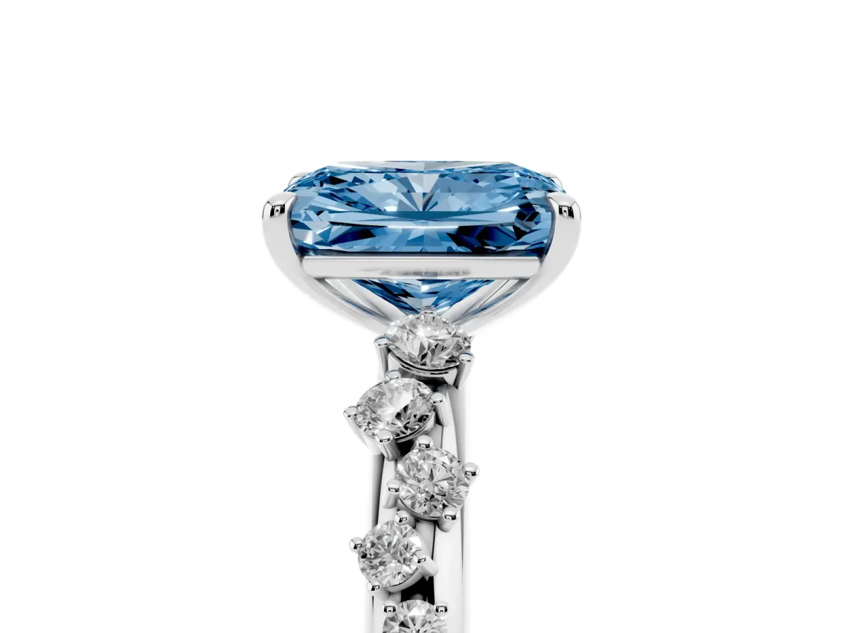 Fancy Blue Radiant Cut Diamond Cluster Prong-Set Solitaire Ring Platinum