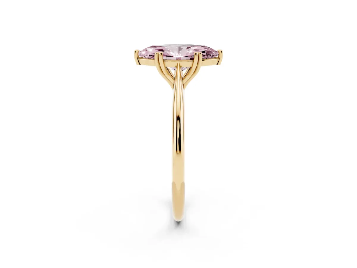 Fancy Pink Marquise Cut Solitaire Diamond Ring with Six-Prong Setting and Classic Band Yellow gold