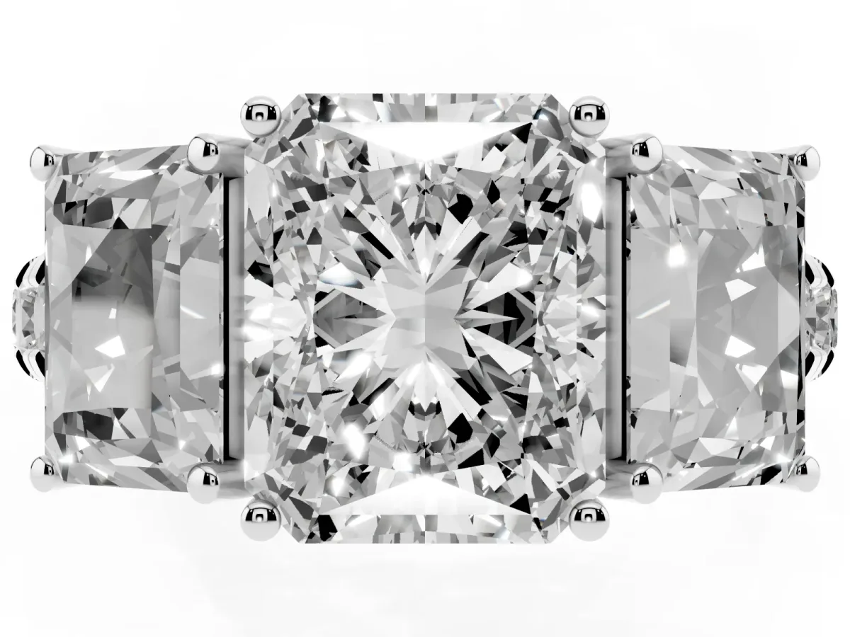 Three-Stone Radiant Cut Diamond Pavé Band with Prong Setting White gold