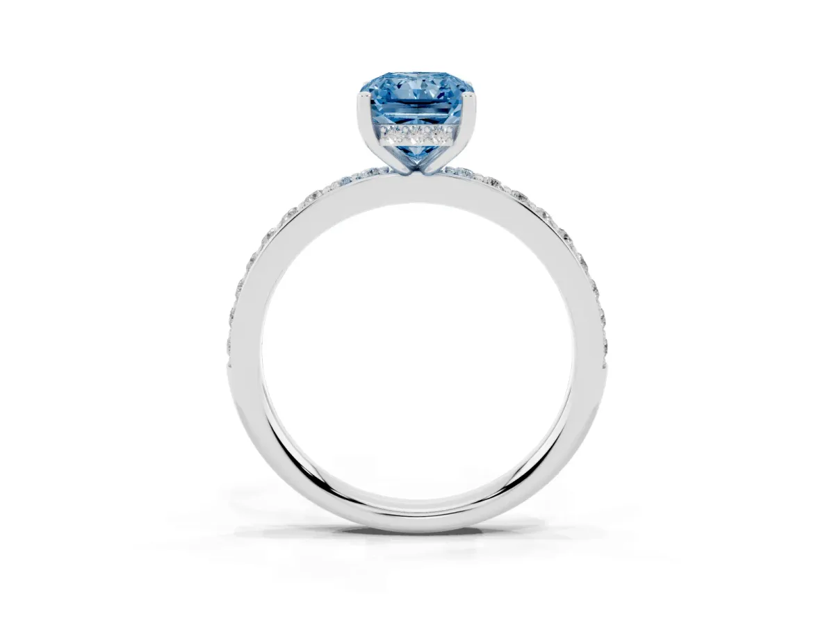 Fancy Blue Radiant Cut Cut Diamond Pavé Band Ring with Four-Prong Setting Platinum