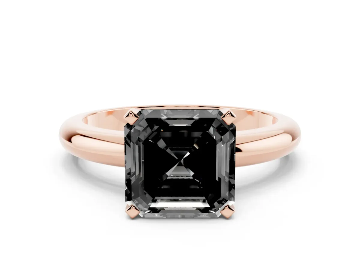 Fancy Black Asscher Cut Diamond Solitaire Engagement Ring with Round Band and Four-Prong Setting Rose gold