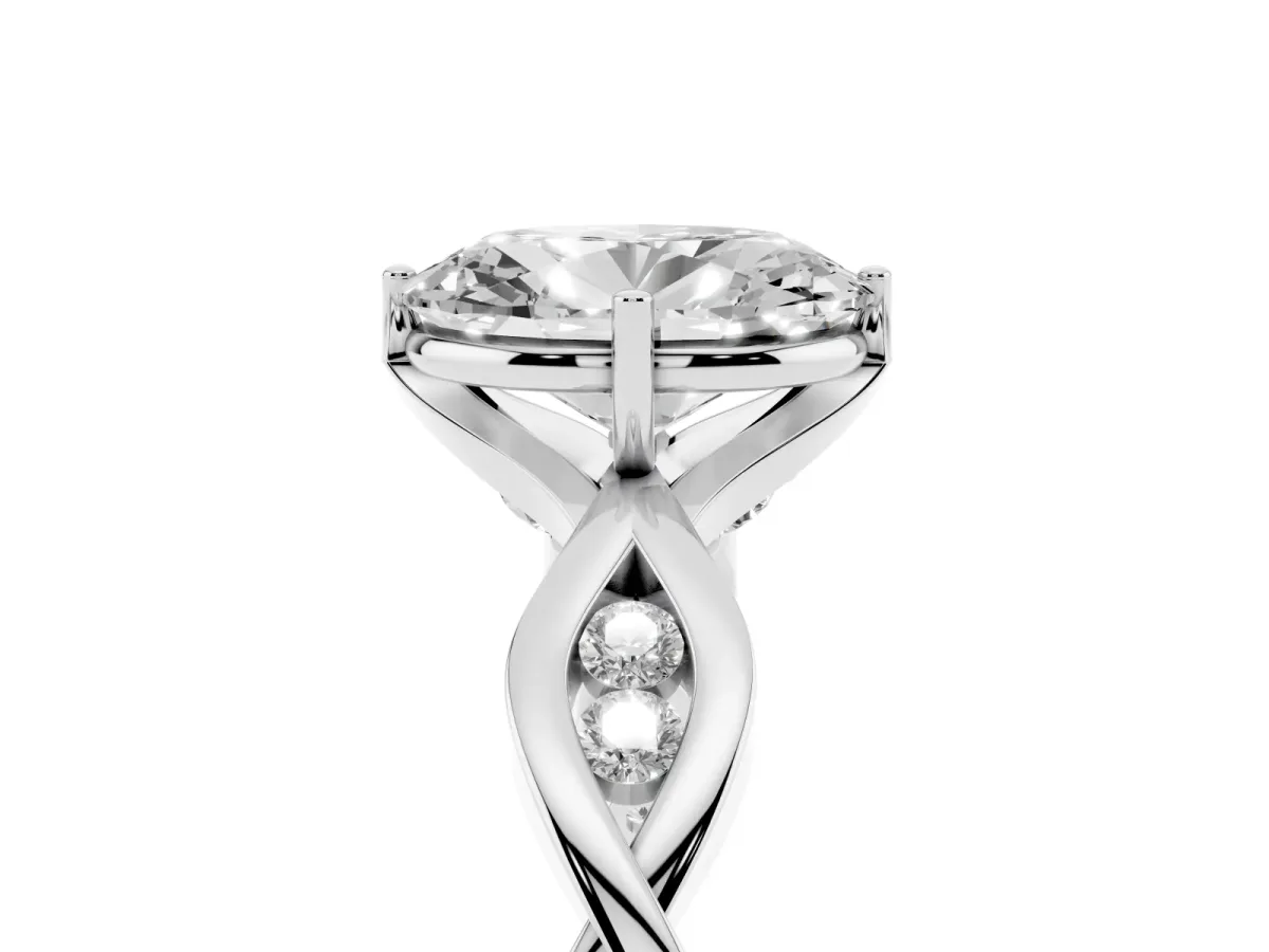 Oval Cut Solitaire Twist Band with Leaf Prong Setting Platinum
