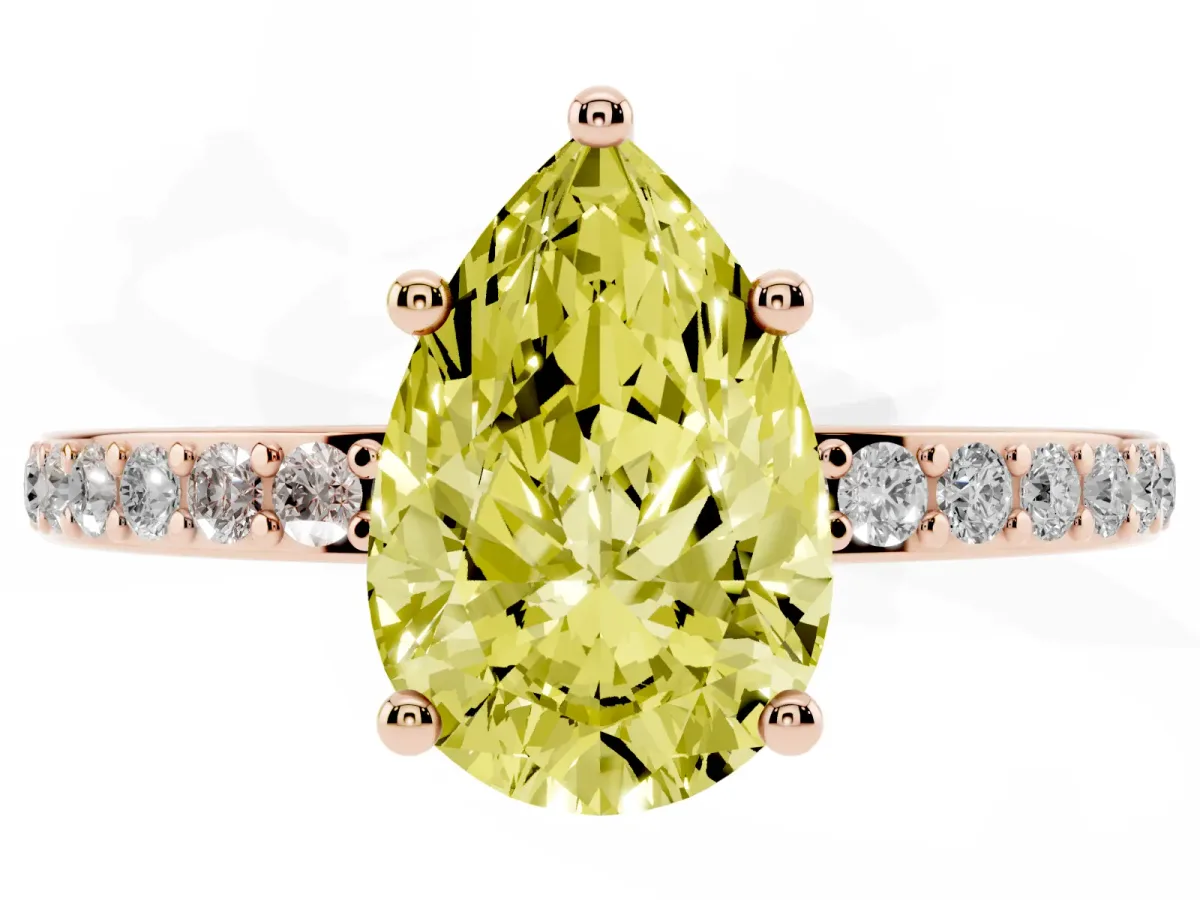 Fancy Yellow Pear Cut Cut Diamond Pavé Band Ring with Four-Prong Setting Rose gold