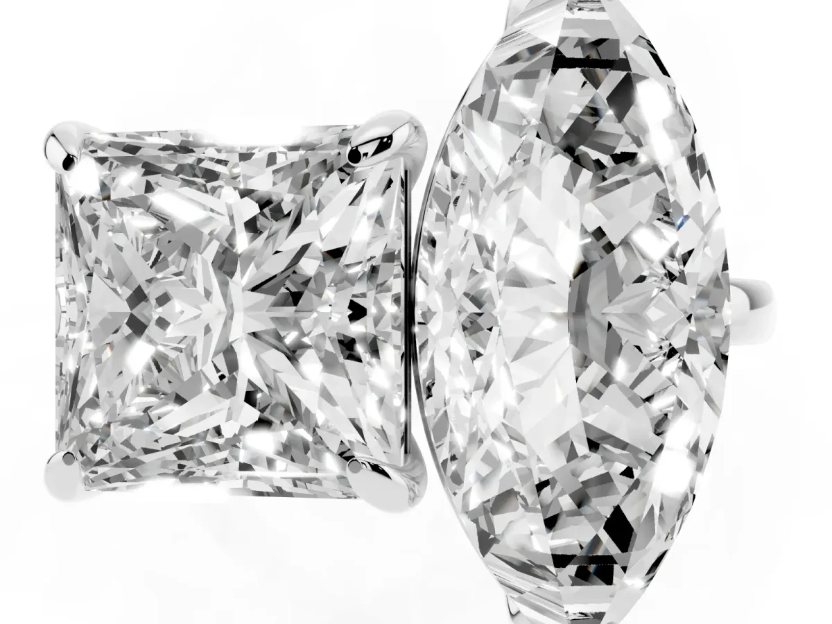 Marquise and Princess Toi Moi Ring with Prong Setting and Plain Band Silver