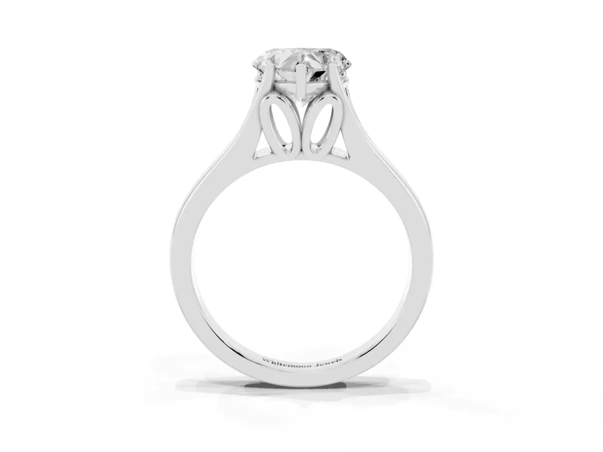 Heart Cut Solitaire Diamond Ring with Cathedral Band and Four-Prong Setting Silver