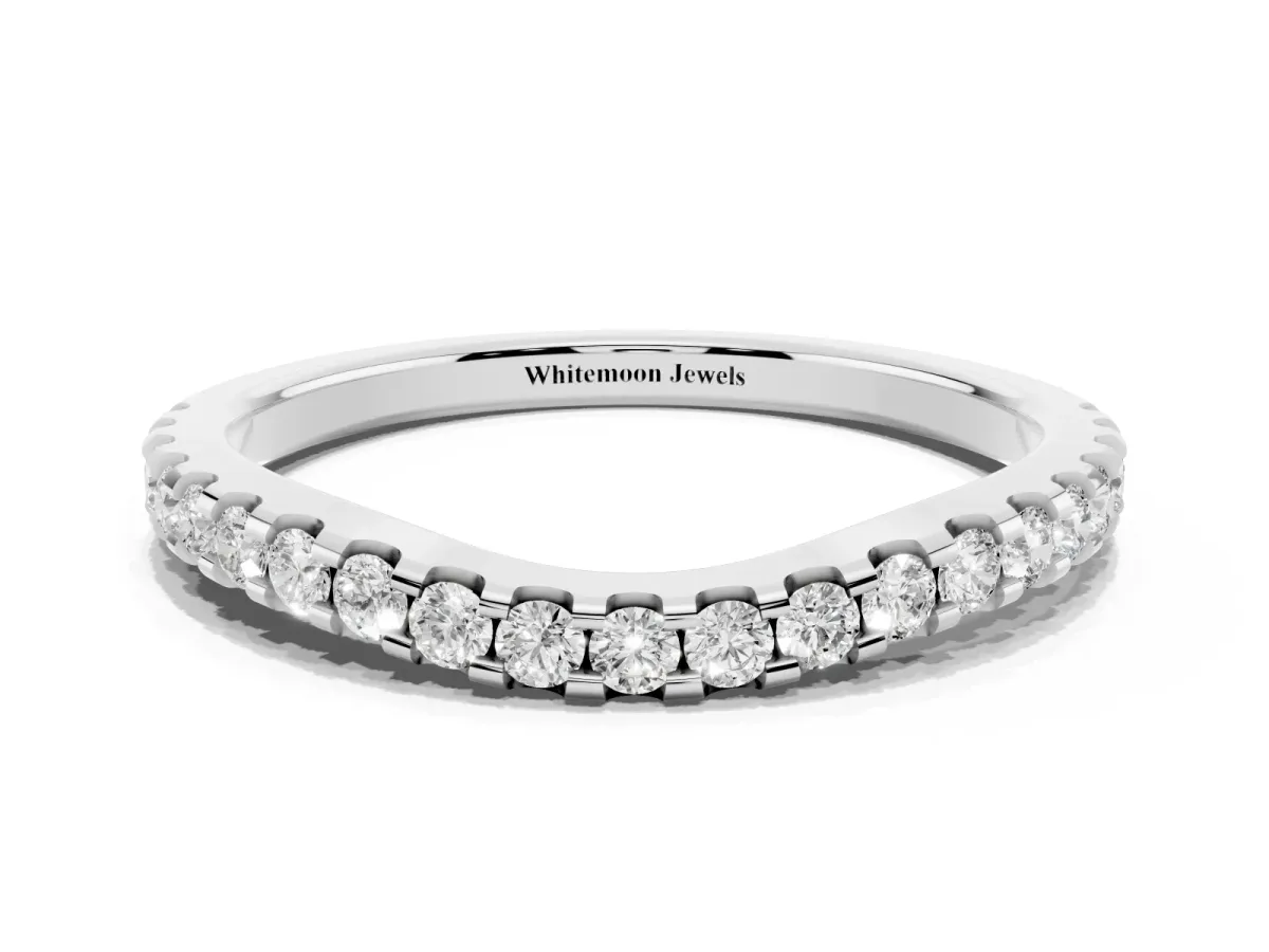 Round Diamond Pavé Curved Wedding Band White gold