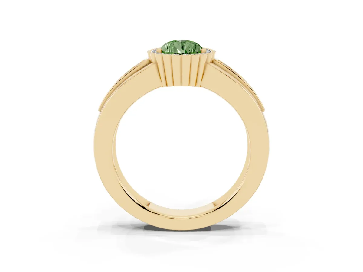 Fancy Green Pear Cut Cut Halo Pave Band Four-Prong Ring Yellow gold